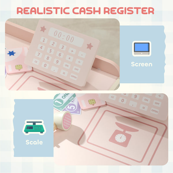 Children's Grocery Store Playset, Pretend Shop with Cash Register and ATM, Pink