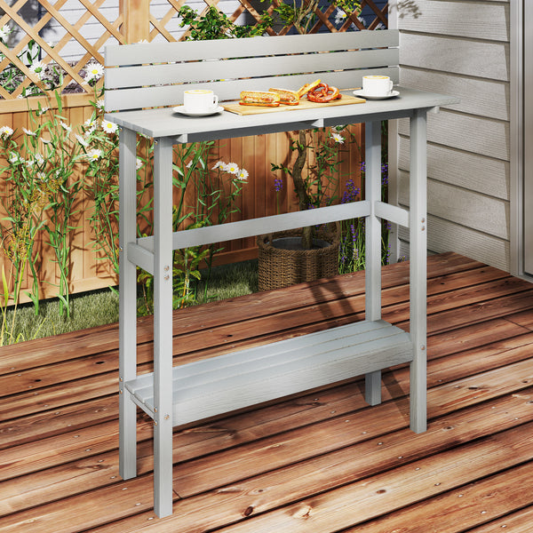Rectangular outdoor bar table with integrated footrest, grey