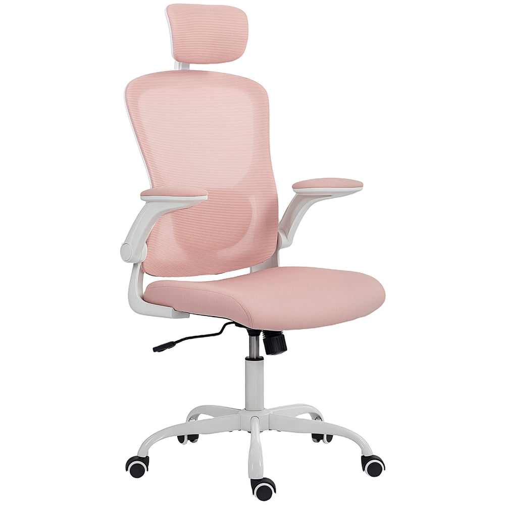 Ergonomic mesh office chair with headrest and lumbar support, pink