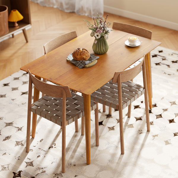 4-seater solid pine wood dining table, farmhouse style – Brown