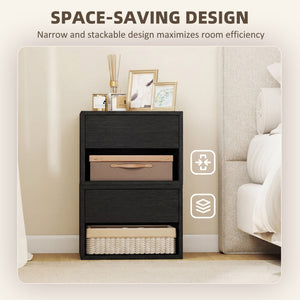 Set of 2 floating nightstands with drawer and open shelf – Black