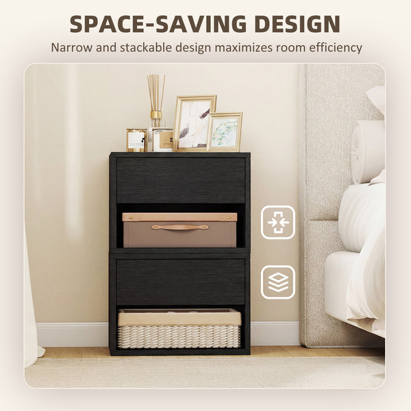 Set of 2 floating nightstands with drawer and open shelf – Black