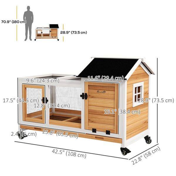 Rabbit cage with wheels, ramp, run, and tray