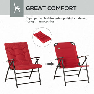 Set of 2 folding outdoor chairs with adjustable backrest, red
