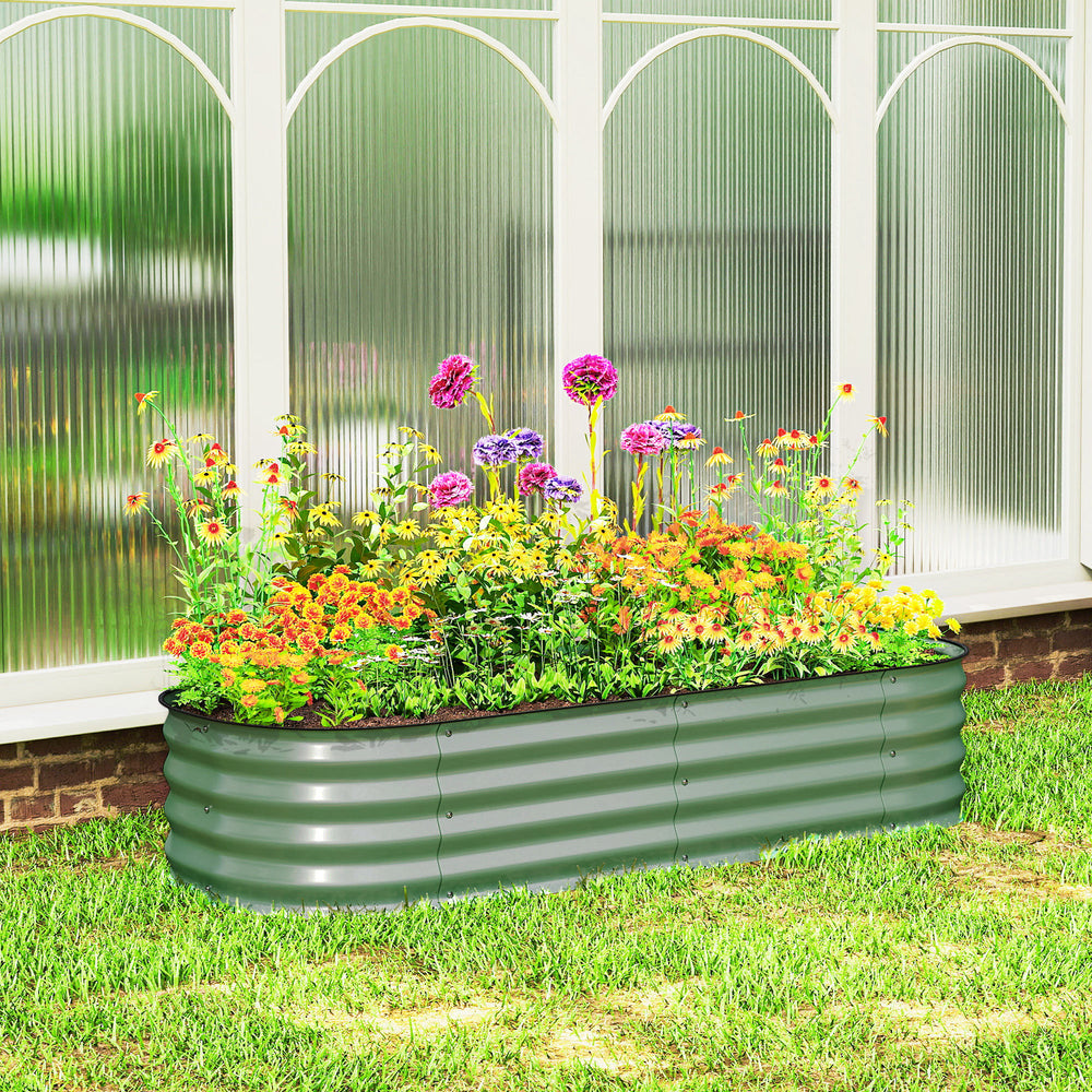 Galvanized raised planter with safety rim, green