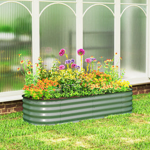 Galvanized raised planter with safety rim, green