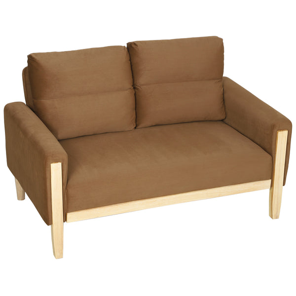 2-seater velvet sofa with solid wood legs, brown