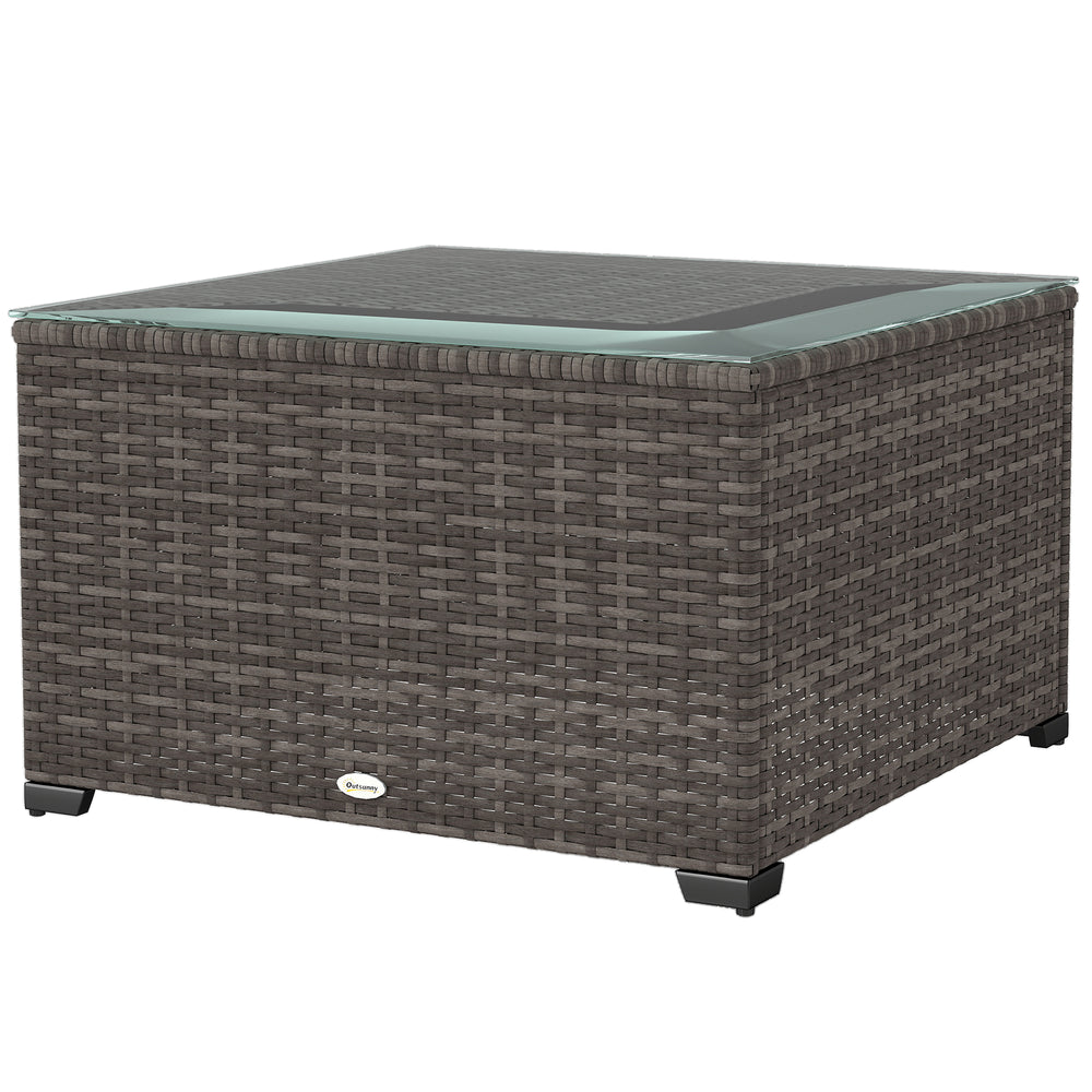 24.4" Patio Wicker Coffee Table, PE Rattan Outdoor Side Table with Tempered Glass Top, Black