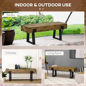 Garden bench with metal legs, rustic wood-effect concrete