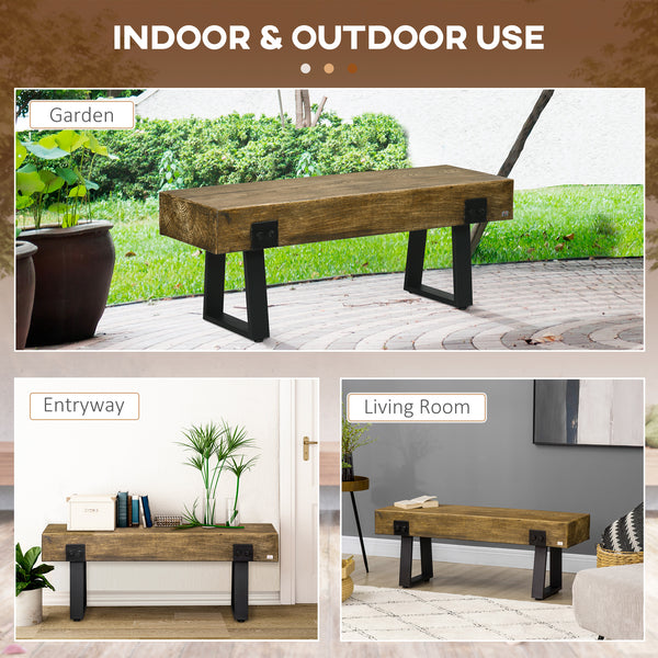 Garden bench with metal legs, rustic wood-effect concrete