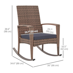 Synthetic rattan rocking chair with cushion, dark blue