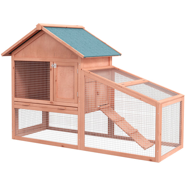 Outdoor 2-Tier Rabbit Hutch with Removable Tray, Ramp, and Asphalt Roof