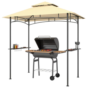 Barbecue gazebo with 2 side shelves and hooks, beige 