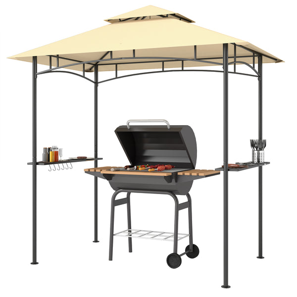 Barbecue gazebo with 2 side shelves and hooks, beige 