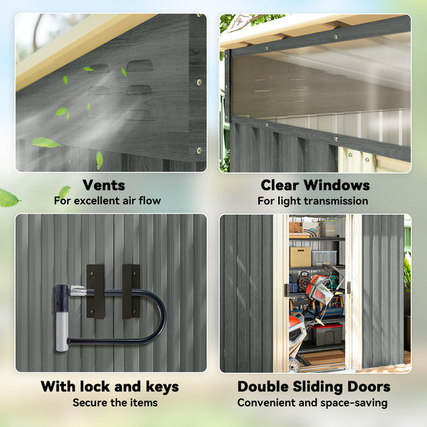 Galvanized metal garden shed with foundation kit, grey