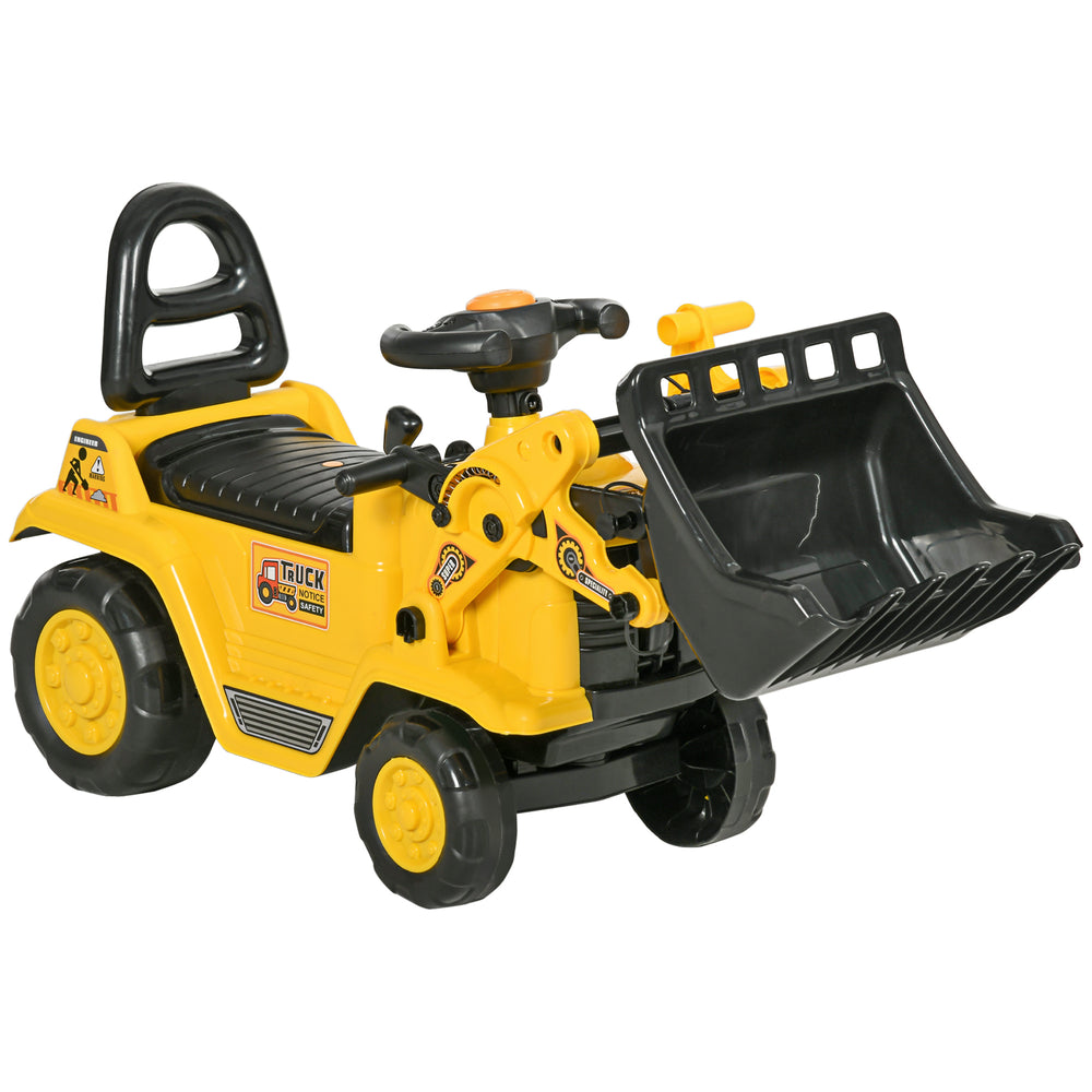 Forklift bulldozer with horn, steering wheel, storage, yellow