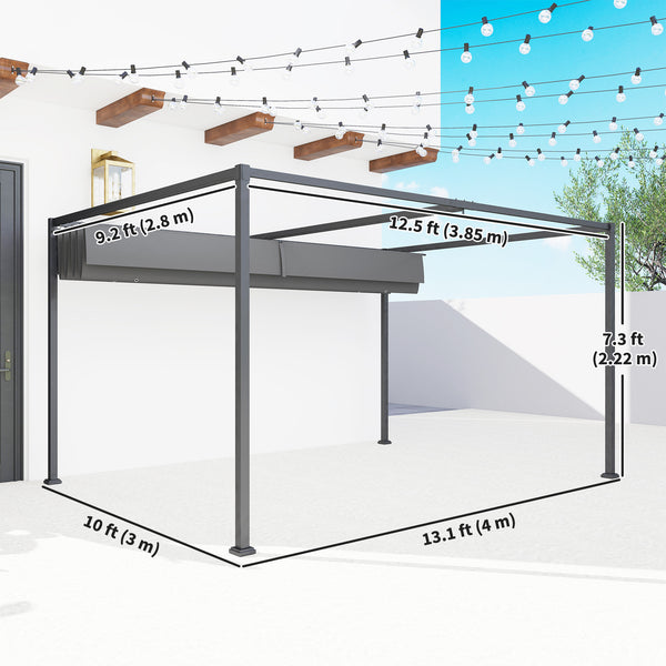 10 x 13 terrace pergola with retractable awning, dark grey