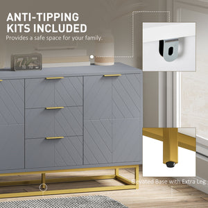 Storage sideboard with 3 drawers, adjustable shelves and doors, gray