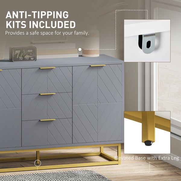 Storage sideboard with 3 drawers, adjustable shelves and doors, gray