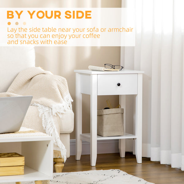 Set of 2 side tables with drawer and lower shelf, white