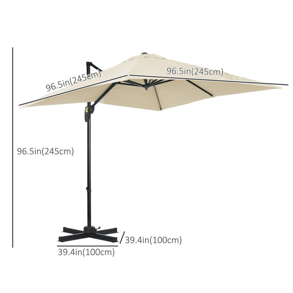 8-foot square cantilever parasol with 360° rotation, cream white