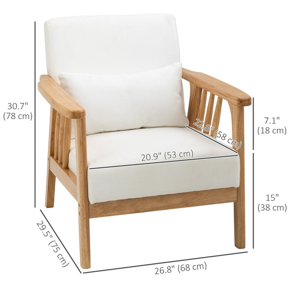 Upholstered armchair with rubberwood frame, white