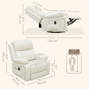 Faux Leather Recliner Chair with Vibration Massage, Cream White