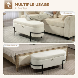 Storage ottoman with lift-up lid and steel legs, cream white