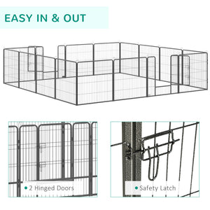16-Panel Heavy-Duty Steel Dog Playpen with 2 Locking Doors