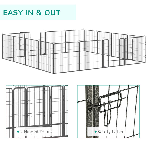 16-Panel Heavy-Duty Steel Dog Playpen with 2 Locking Doors