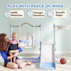 4-in-1 Rocket Theme Slide and Swing Set, Light Blue