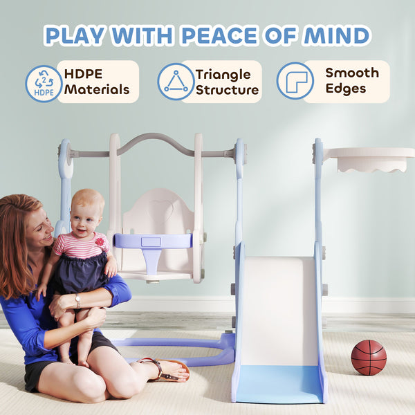 4-in-1 Rocket Theme Slide and Swing Set, Light Blue