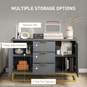 Storage sideboard with 3 drawers, adjustable shelves and doors, gray