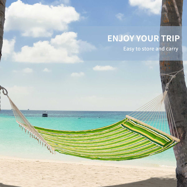 Double Cotton Hammock - Indoor &amp; Outdoor with Pillow, Green