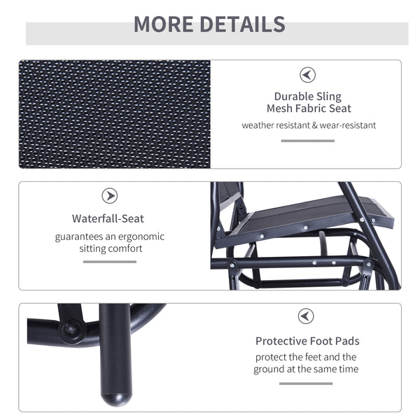 Double rocking bench, steel frame, durable fabric seat, black color