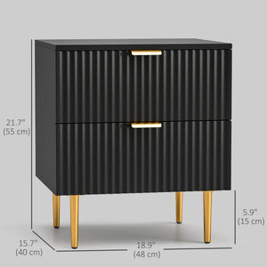 Modern bedside table with 2 fluted drawers and gold handles – Black