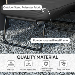 Folding lounge chair with cushion, adjustable backrest with footrest, black