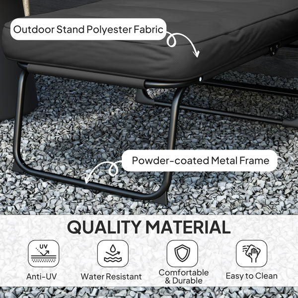 Folding lounge chair with cushion, adjustable backrest with footrest, black