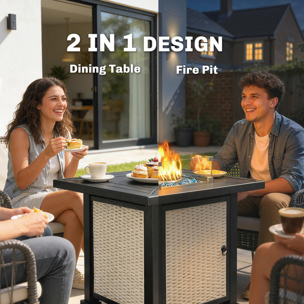 32-inch Square 50,000 BTU Propane Fire Pit Table with Fireplace, Wind Guard, Cover, CSA Certified, Gray