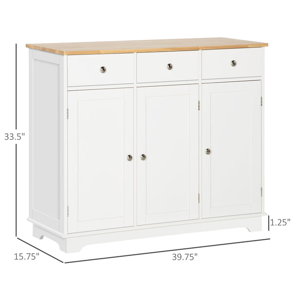 Modern buffet with cupboards, drawers and adjustable shelves, white