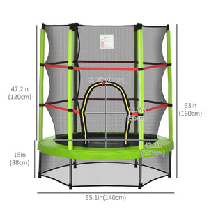 55" Kids Trampoline with Enclosure Net, Green