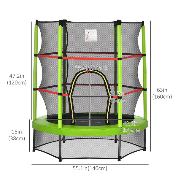 55" Kids Trampoline with Enclosure Net, Green