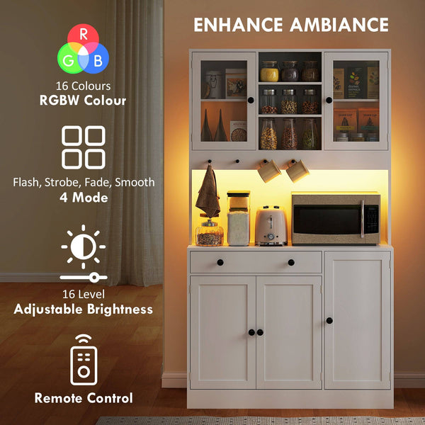 Tall kitchen cabinet with LED lighting, white