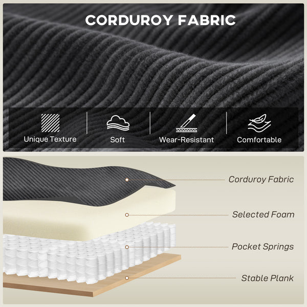 3-seater sofa, modern corduroy upholstery, dark gray