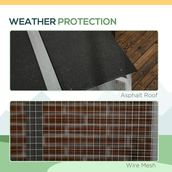 Wooden cat enclosure with asphalt roof and lockable doors, grey