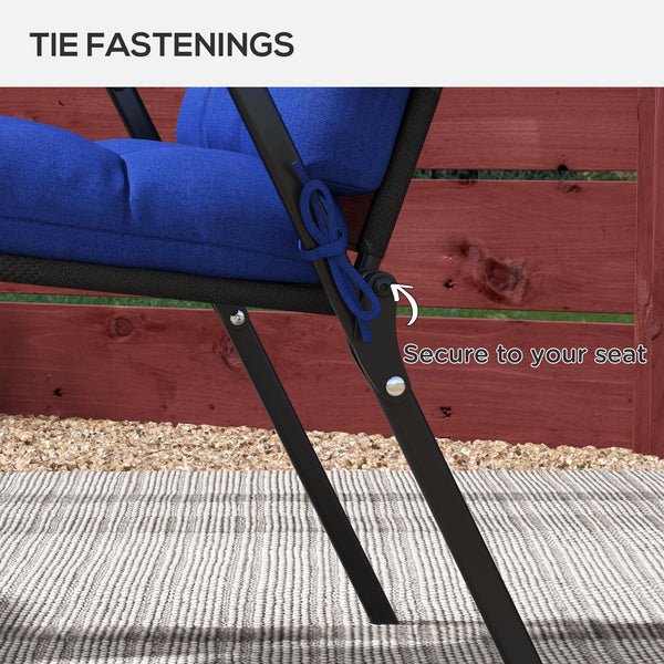 Set of 2 Outdoor Patio Chair Cushions with Ties, Tufted, Navy Blue