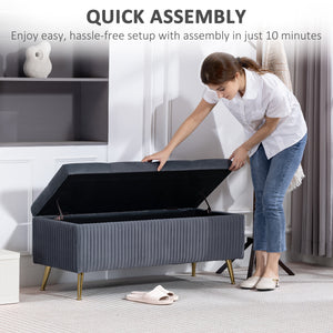 Storage Ottoman Bench, 43 Inch Large Storage Chest with Steel Legs and Padded Seat, Foot Rest, Load 485 lbs, Dark Gray