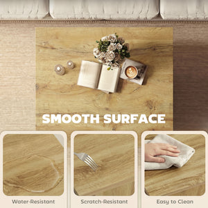 Square coffee table with 4 cm thick top, natural wood