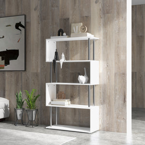 5-Tier Geometric Wooden Bookcase, White