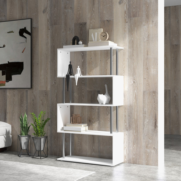 5-Tier Geometric Wooden Bookcase, White